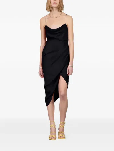 Gauge81 Shiroi Draped Silk Asymmetric Dress In Black
