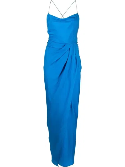 Gauge81 Shiroi Draped Silk Maxi Dress In Blau