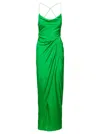 GAUGE81 'SHIROI' LONG GREEN DRESS WITH DRAPED NECKLINE AND SPLIT IN SILK WOMAN