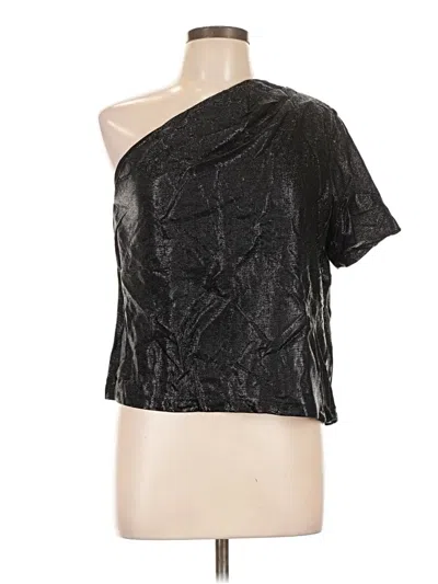 Gauge81 Short Sleeve Top Black Metallic Pattern One Shoulder Neckline Tops