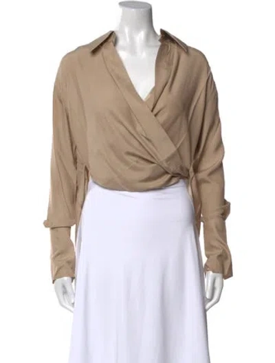 Pre-owned Gauge81 Silk Long Sleeve Crop Top In Neutral
