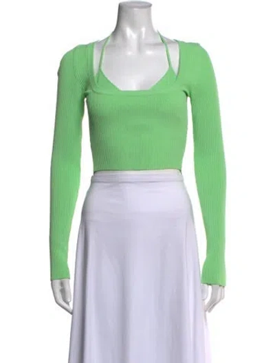Pre-owned Gauge81 Square Neckline Long Sleeve Crop Top In Green