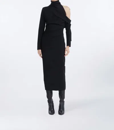 GAUGE81 TERESA DRESS MIDI JERSEY DRESS WITH BARE SHOULDER IN BLACK