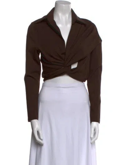 Pre-owned Gauge81 V-neck Long Sleeve Crop Top In Brown