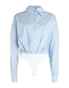 Gauge81 Woman Bodysuit Sky Blue Size 10 Cotton In Blue