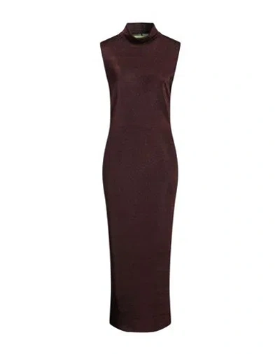 GAUGE81 GAUGE81 WOMAN MIDI DRESS CHOCOLATE BROWN SIZE 12 VISCOSE, METALLIC POLYESTER