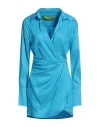 Gauge81 Puno Wrap-effect Linen-blend Mini Shirt Dress In Blue