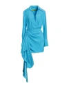 Gauge81 Light Blue Silk Mini Dress With Gravia Pattern In Blue