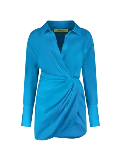 Gauge81 Wrap-style Tulip-skirt Dress In Blue