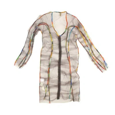 Pre-owned Gauntlett Cheng Grey Poppy You Win You Lose Mesh Dress Size Xs $895 In Gray