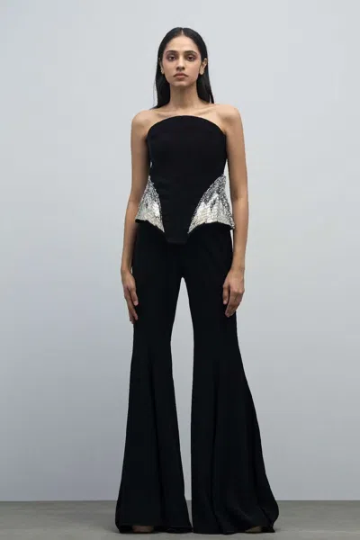 Gaurav Gupta Corset Peplum Top With Trouser In Black