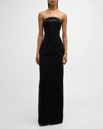 Gaurav Gupta Crystal Strapless Column Gown In Black