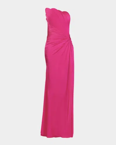 Gaurav Gupta French Fuschia Strapless Sculpted Slit Gown