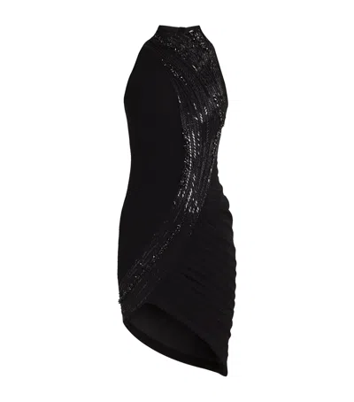 Gaurav Gupta High-neck Asymmetric Wave Mini Dress In Black