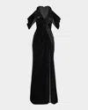 Gaurav Gupta Noir Draped Cold-shoulder Gown In Black