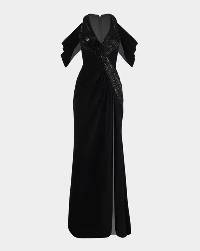 Gaurav Gupta Noir Draped Cold-shoulder Gown In Black
