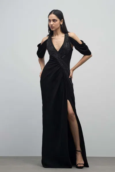 Gaurav Gupta Noir Halter Draped Gown In Black