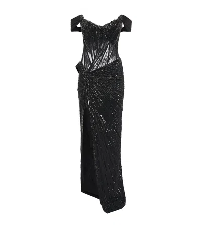 Gaurav Gupta Off-the-shoulder Obsidian Crest Gown In Black