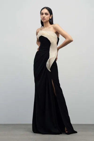Gaurav Gupta Ruffle Drape Gown In Black
