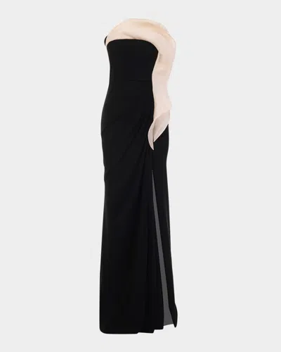 Gaurav Gupta Ruffle Drape Strapless Gown In Black With White