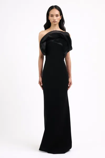 Gaurav Gupta Ruffle Wave Column Gown In Black