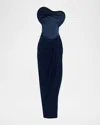 Gaurav Gupta Sculptural Ruffled Strapless Corset Gown In Blue