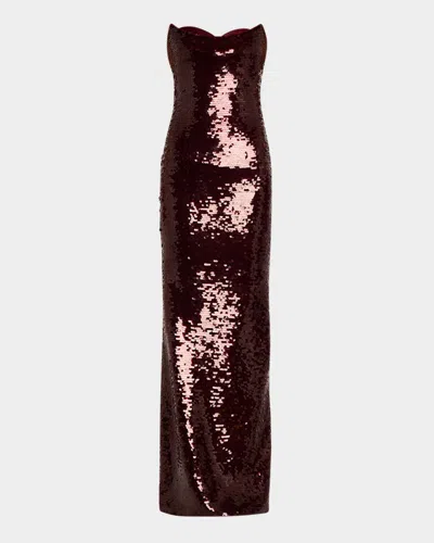 Gaurav Gupta Sequined Strapless Column Gown In Bordeaux