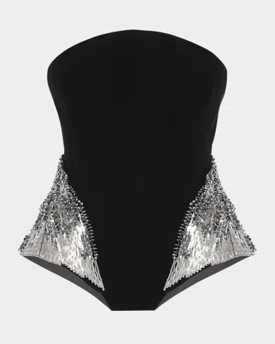 Gaurav Gupta Sequined Strapless Corset Peplum Top In Black Silver