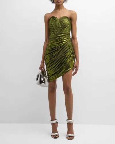 Gaurav Gupta Strapless Glistening Drape Sculpted Mini Dress In Stellar Green