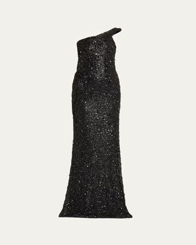 Gaurav Gupta The Celestial One-shoulder Sequined Crystal Sculpted Gown In Black
