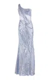 Gaurav Gupta The Mirror Embellished Silk-crepe Gown In Light Blue