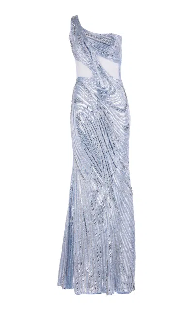 Gaurav Gupta The Mirror Embellished Silk-crepe Gown In Light Blue