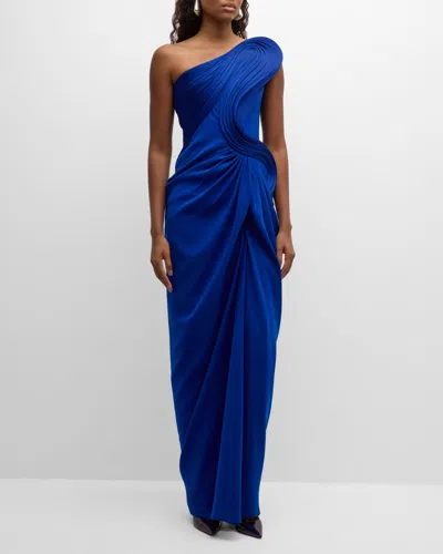 Gaurav Gupta The Molded Wave One-shoulder Gown In Electric Blue