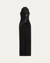 Gaurav Gupta Wave Crystal Embroidered Slit Gown In Blackblack