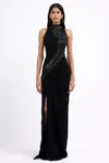Gaurav Gupta Wave Crystal Embroidered Slit Gown In Black