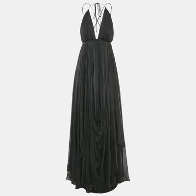 Pre-owned Gauri & Nainika Gauri & Nanika Black Chiffon Draped Maxi Dress M