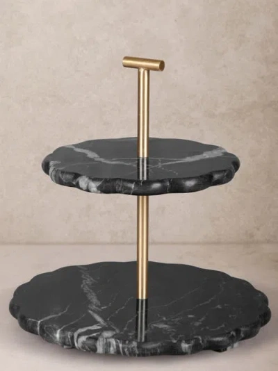 Gauri Kohli Concorde Black Marble Two-tier Cake Stand