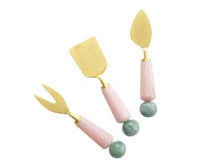 Gauri Kohli Copenhagen Cheese Knives, Set Of 3 In Shades Of Pink/green And Gold