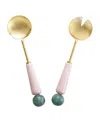 Gauri Kohli Copenhagen Salad Servers, Set Of 2 In Shades Of Pink/green And Gold
