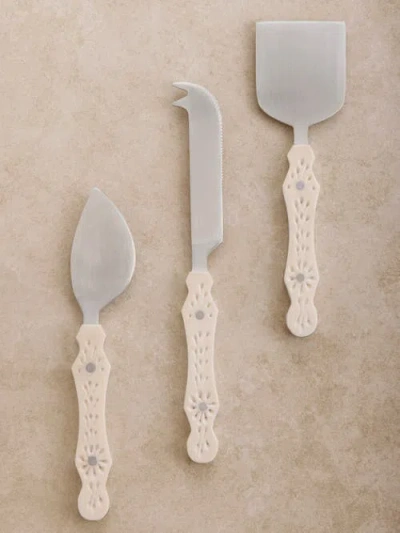 Gauri Kohli Derby Cheese Knives, Set Of 3 In White