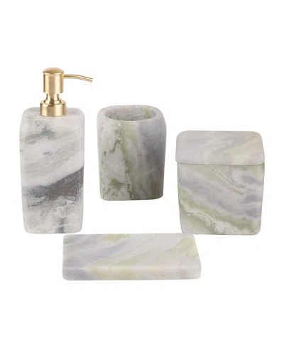 Gauri Kohli Hanoi Green Onyx Bath Accessories, Set Of 4 In White