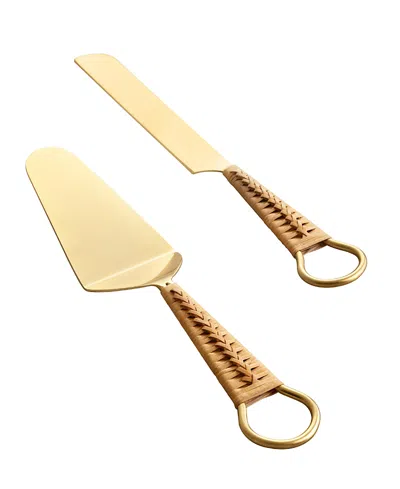 Gauri Kohli Helsinki Cake Servers, Set Of 2 In Pine Brown/matte Gold