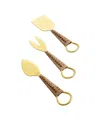 Gauri Kohli Helsinki Cheese Knives, Set Of 3 In Pine Brown/matte Gold