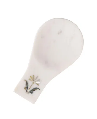 Gauri Kohli Jaipore Marble Spoon Rest - Small In Shades Of White And Pearl