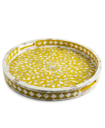 Gauri Kohli Jodhpur Mother Of Cultivated Pearl Decorative Tray, 18 In Yellow