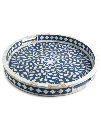 Gauri Kohli Jodhpur Mother Of Cultivated Pearl Decorative Tray, 18 In Blue