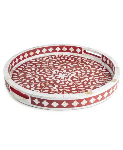 Gauri Kohli Jodhpur Mother Of Cultivated Pearl Decorative Tray, 18 In Burgundy