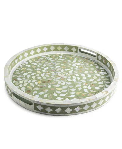 Gauri Kohli Jodhpur Mother Of Cultivated Pearl Decorative Tray, 18 In Green