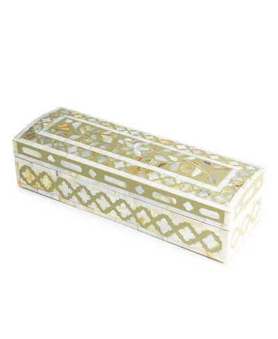 Gauri Kohli Jodhpur Mother Of Pearl Decorative Box, 12 In Beige And Ivory