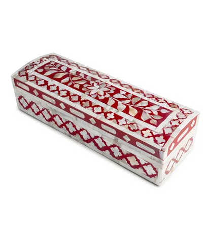Gauri Kohli Jodhpur Mother Of Pearl Decorative Box, 12 In Burgundy And Ivory